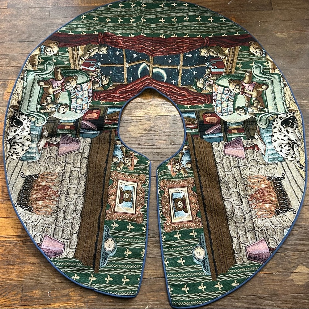 Brocade Christmas Teddy Bear Tree Skirt
